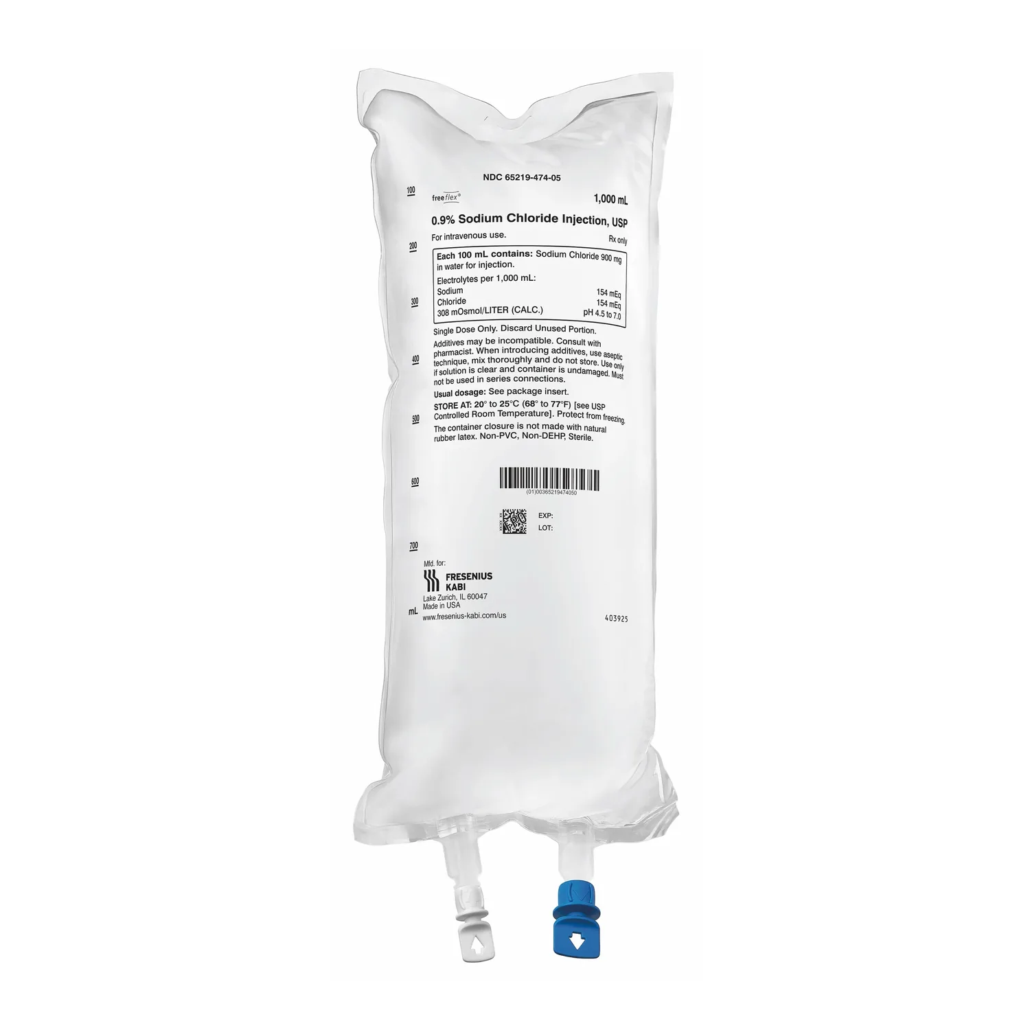 Sodium Chloride 0.9% 1000ml Single Dose freeflex® Bag - PF - Box/10