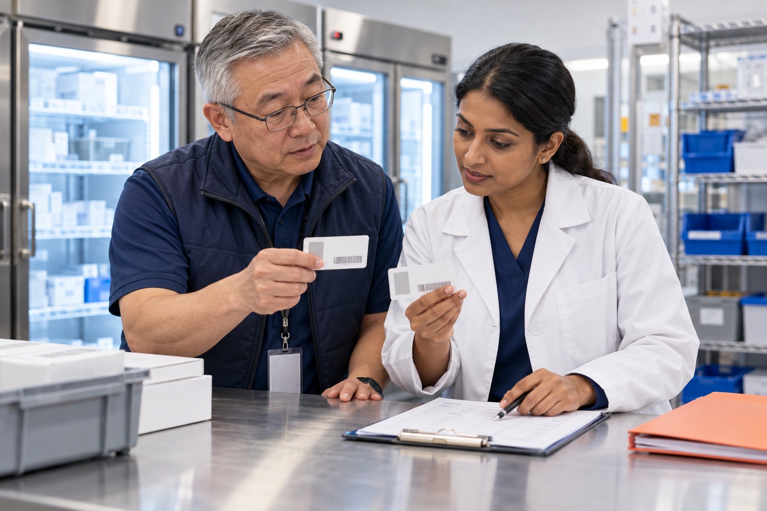 Medical staff comparing Tubersol carton and vial identifiers for accurate ordering and receiving.