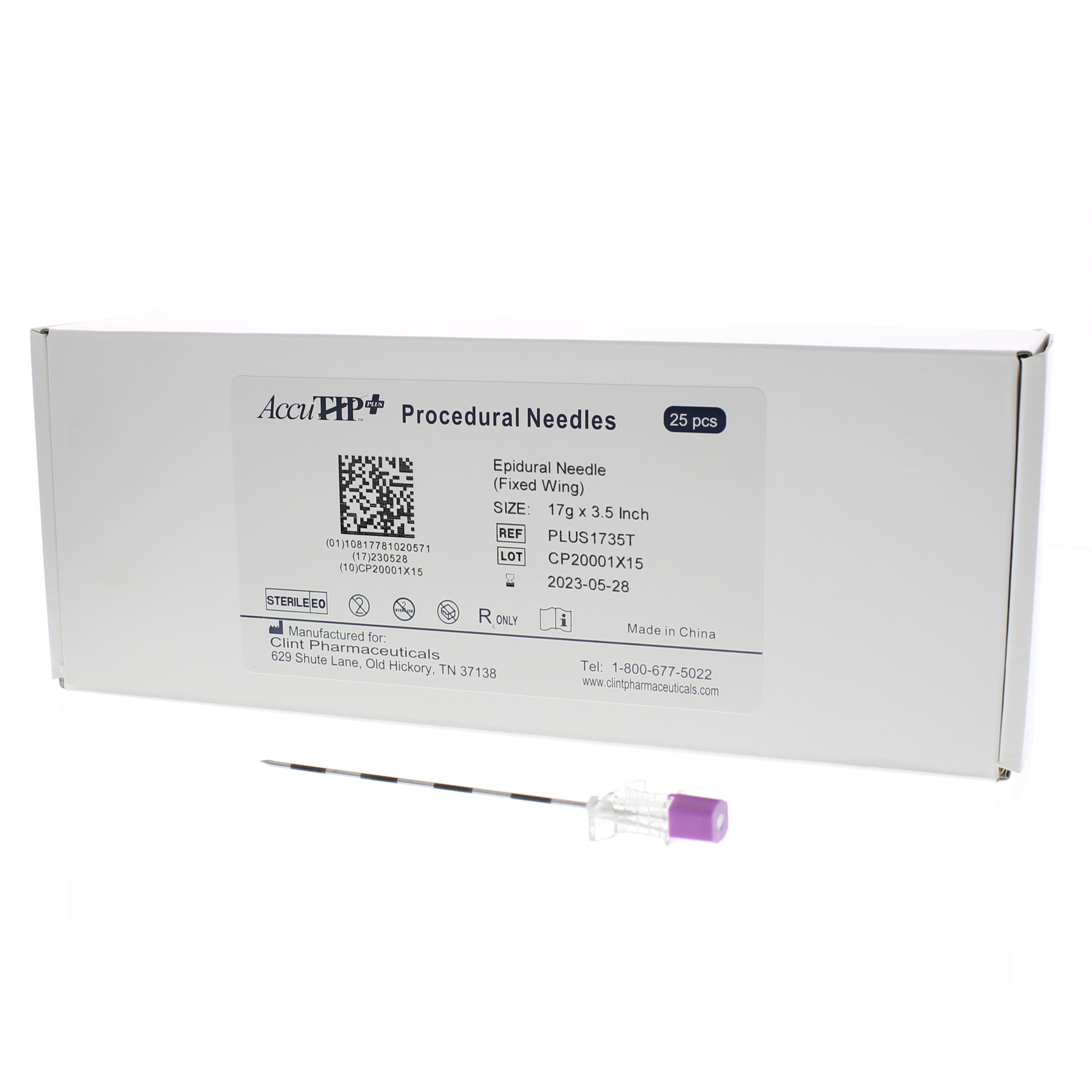 AccuTIP™ PLUS 17g x 3½ Inch Tuohy Needle (Fixed Wings)