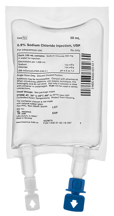 Sodium Chloride 0.9% 50ml Single Dose Freeflex® Bag - PF - Box/60
